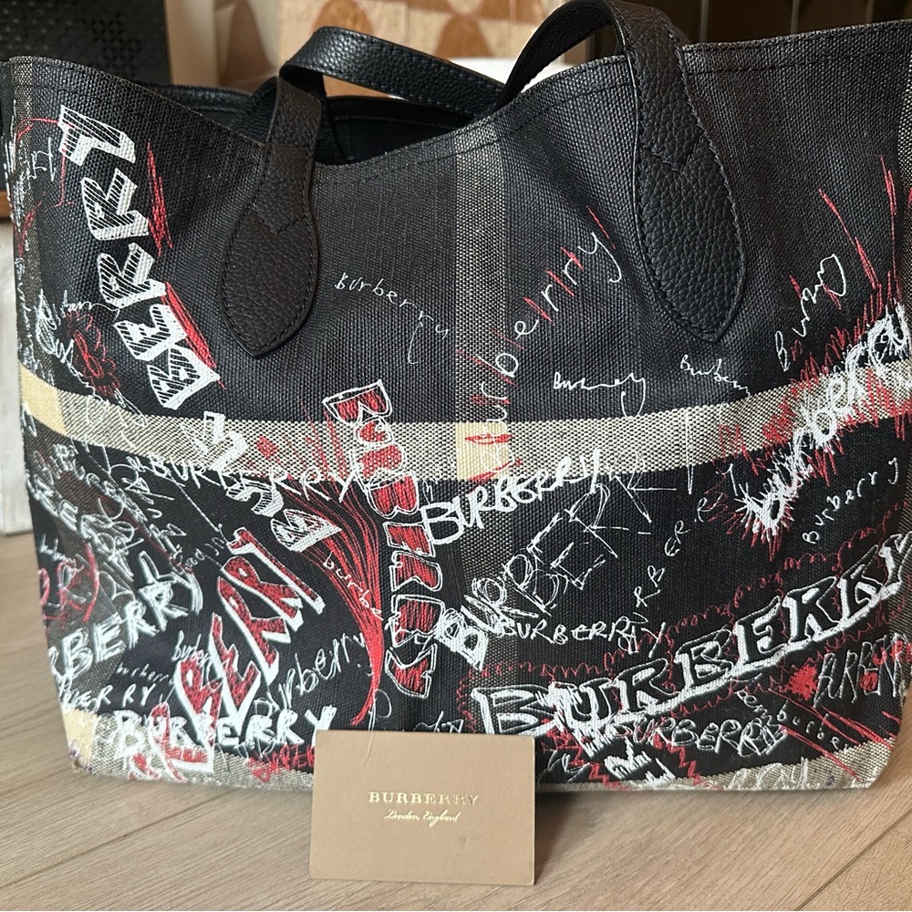 Burberry Black and White Graffiti Tote - Picture 2 of 8